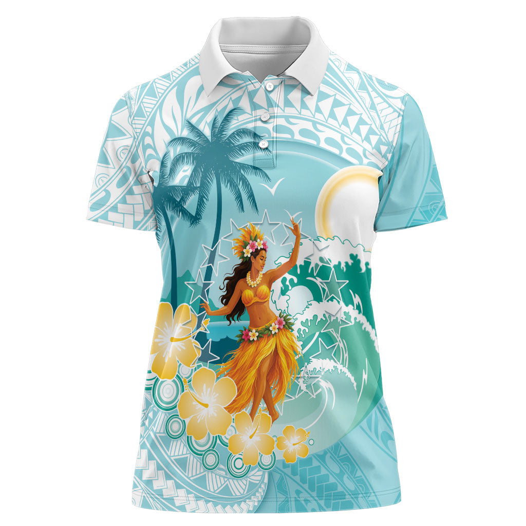 Ura Cook Islands Women Polo Shirt Kuki 'Airani Traditional Dance Tropical Vibes LT14 Female Cyan - Polynesian Pride