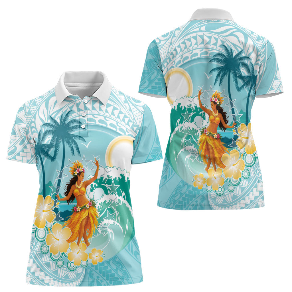 Ura Cook Islands Women Polo Shirt Kuki 'Airani Traditional Dance Tropical Vibes LT14 - Polynesian Pride