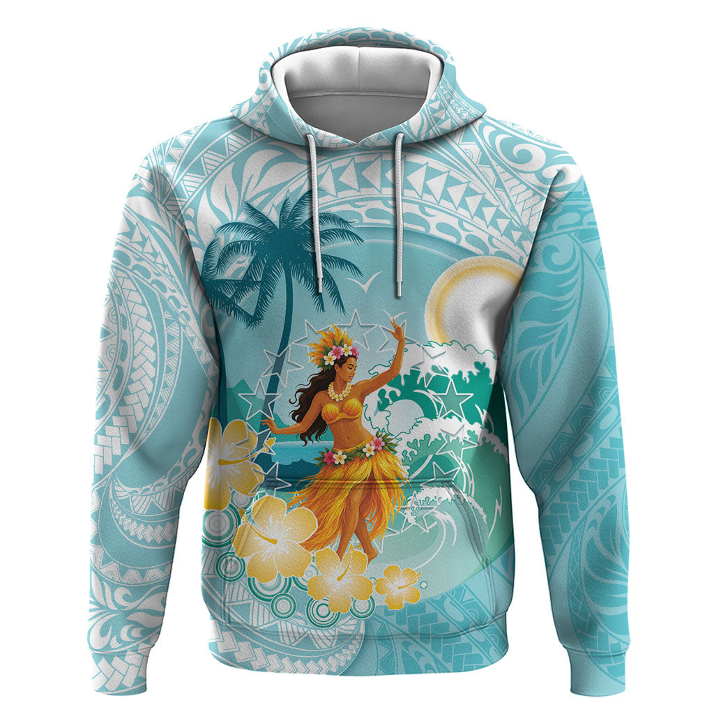Ura Cook Islands Zip Hoodie Kuki 'Airani Traditional Dance Tropical Vibes LT14 Pullover Hoodie Cyan - Polynesian Pride