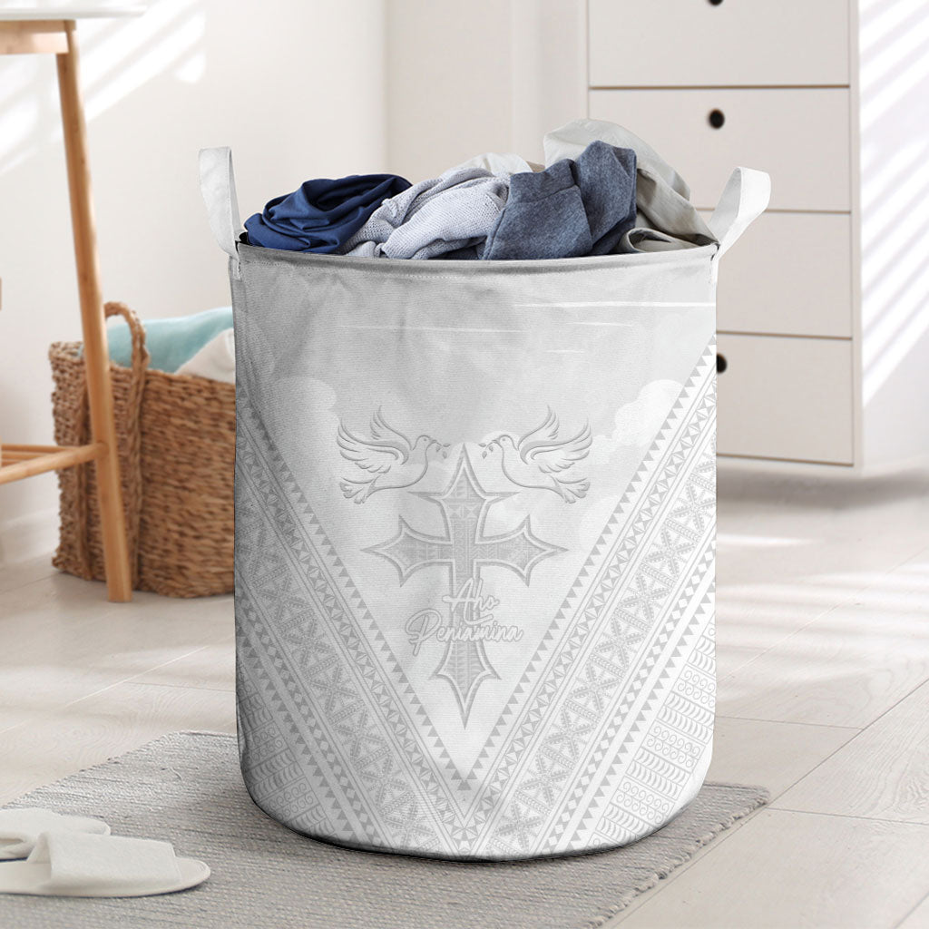 Peniamina Gospel Day Niue Laundry Basket Cross Dove Hiapo Pattern White