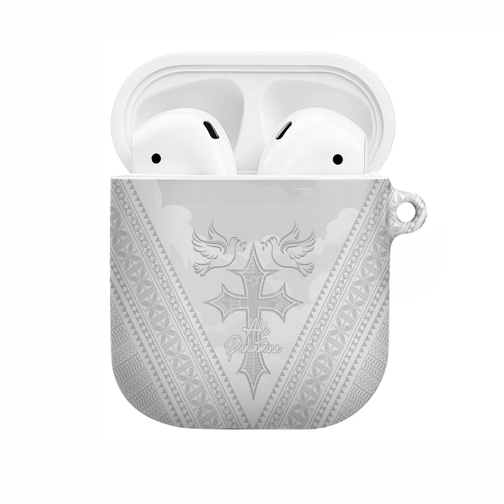 Peniamina Gospel Day Niue AirPods Case Cross Dove Hiapo Pattern White LT14 White - Polynesian Pride