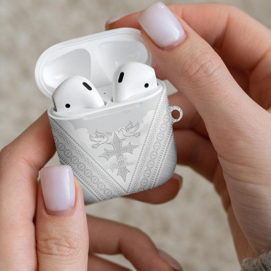 Peniamina Gospel Day Niue AirPods Case Cross Dove Hiapo Pattern White LT14 - Polynesian Pride