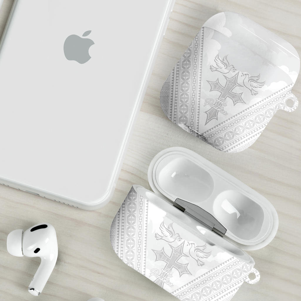 Peniamina Gospel Day Niue AirPods Case Cross Dove Hiapo Pattern White LT14 - Polynesian Pride