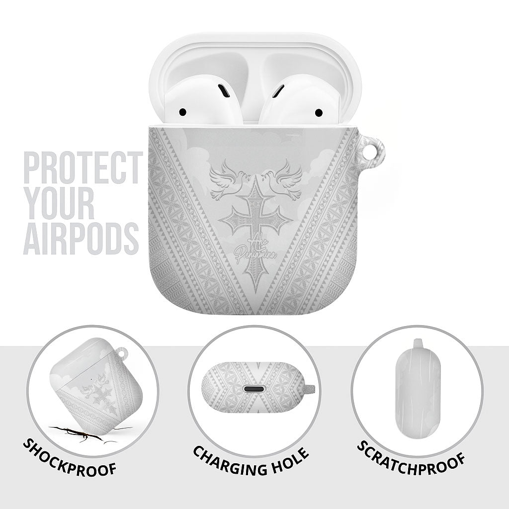 Peniamina Gospel Day Niue AirPods Case Cross Dove Hiapo Pattern White LT14 - Polynesian Pride