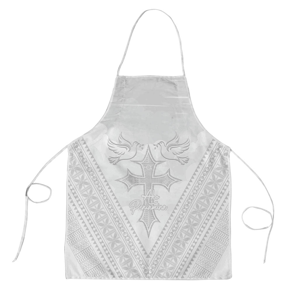 Peniamina Gospel Day Niue Apron Cross Dove Hiapo Pattern White LT14 White - Polynesian Pride