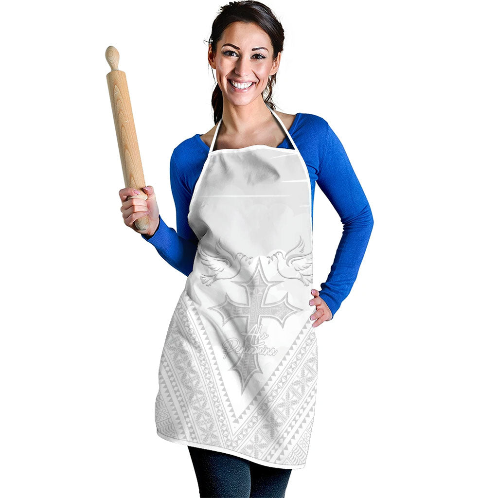 Peniamina Gospel Day Niue Apron Cross Dove Hiapo Pattern White LT14 - Polynesian Pride