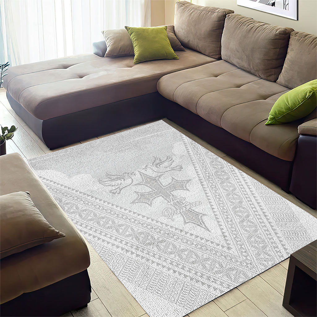 Peniamina Gospel Day Niue Area Rug Cross Dove Hiapo Pattern White LT14 - Polynesian Pride