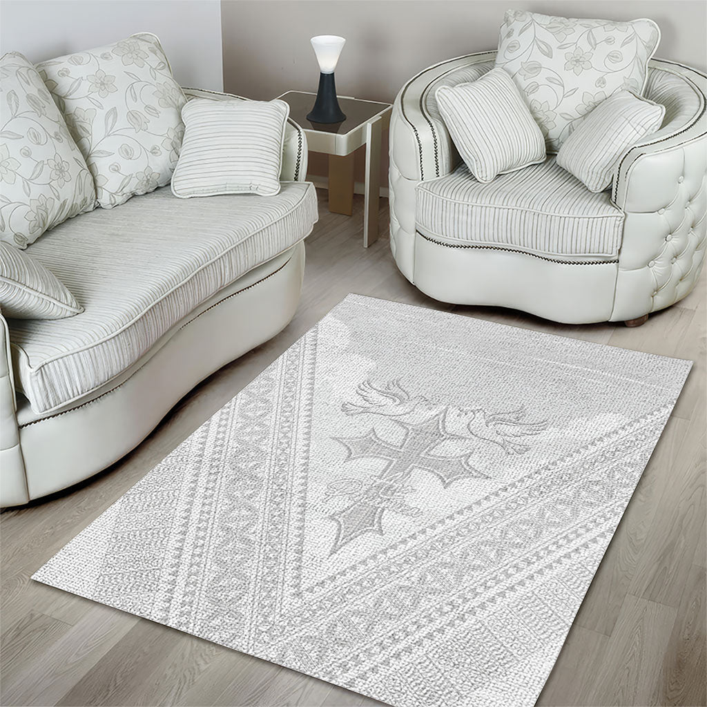 Peniamina Gospel Day Niue Area Rug Cross Dove Hiapo Pattern White LT14 - Polynesian Pride