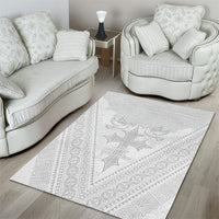 Peniamina Gospel Day Niue Area Rug Cross Dove Hiapo Pattern White LT14 - Polynesian Pride