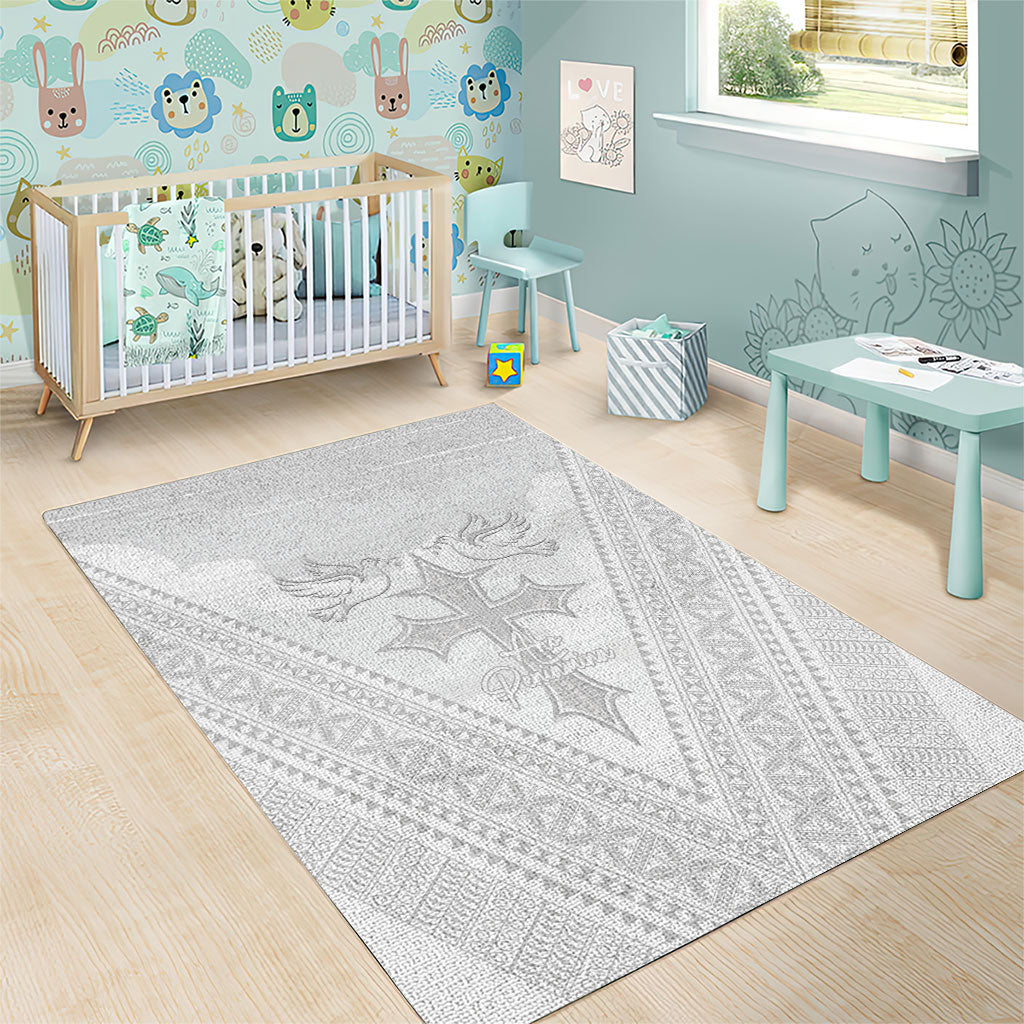 Peniamina Gospel Day Niue Area Rug Cross Dove Hiapo Pattern White LT14 - Polynesian Pride