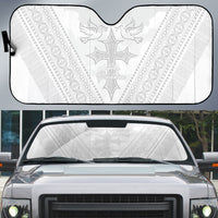 Peniamina Gospel Day Niue Auto Sun Shade Cross Dove Hiapo Pattern White LT14 White - Polynesian Pride