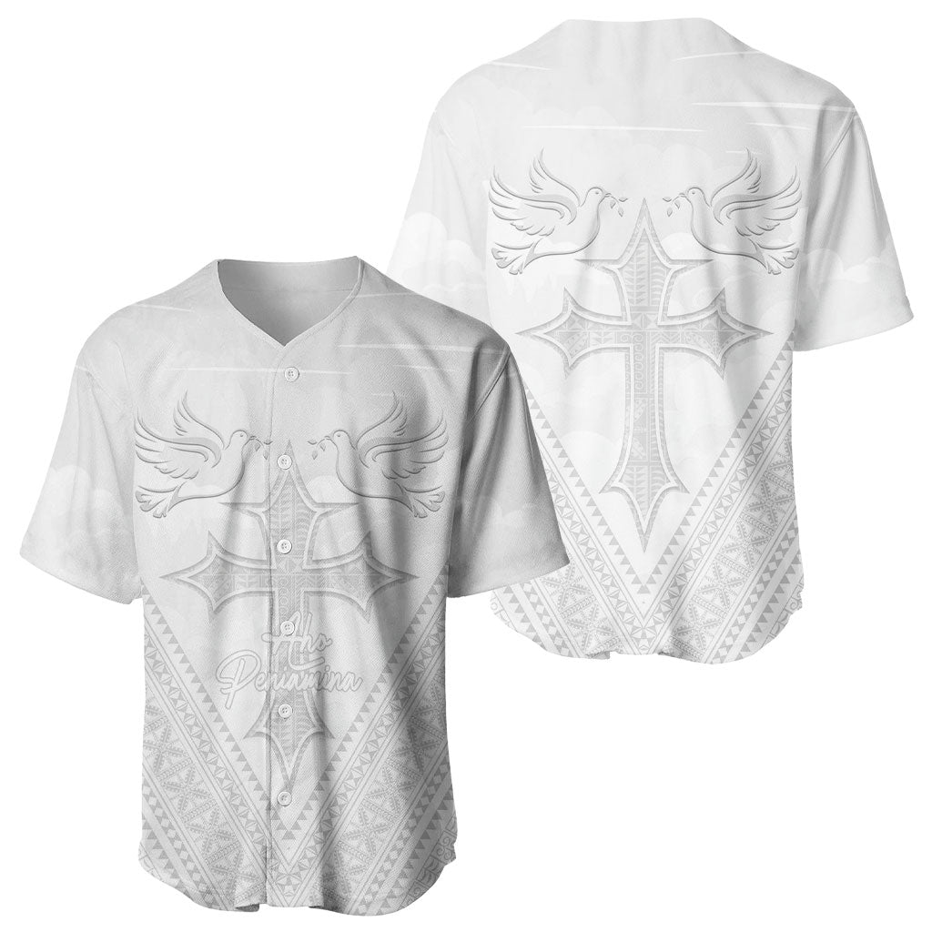 Peniamina Gospel Day Niue Baseball Jersey Cross Dove Hiapo Pattern White LT14 - Polynesian Pride