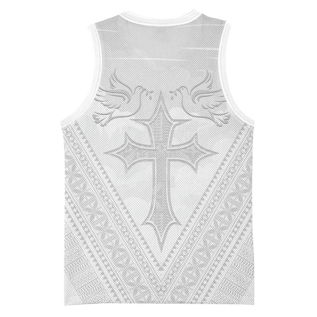Peniamina Gospel Day Niue Basketball Jersey Cross Dove Hiapo Pattern White LT14 - Polynesian Pride