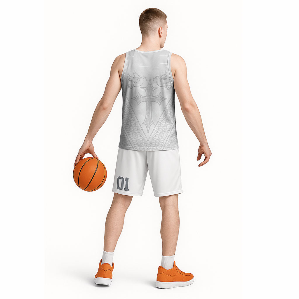 Peniamina Gospel Day Niue Basketball Jersey Cross Dove Hiapo Pattern White LT14 - Polynesian Pride