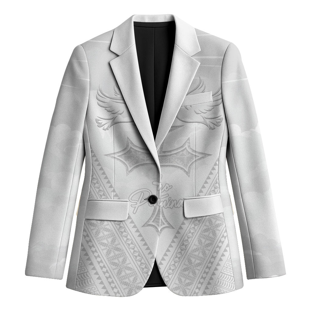 Peniamina Gospel Day Niue Blazer Cross Dove Hiapo Pattern White LT14 Unisex White - Polynesian Pride