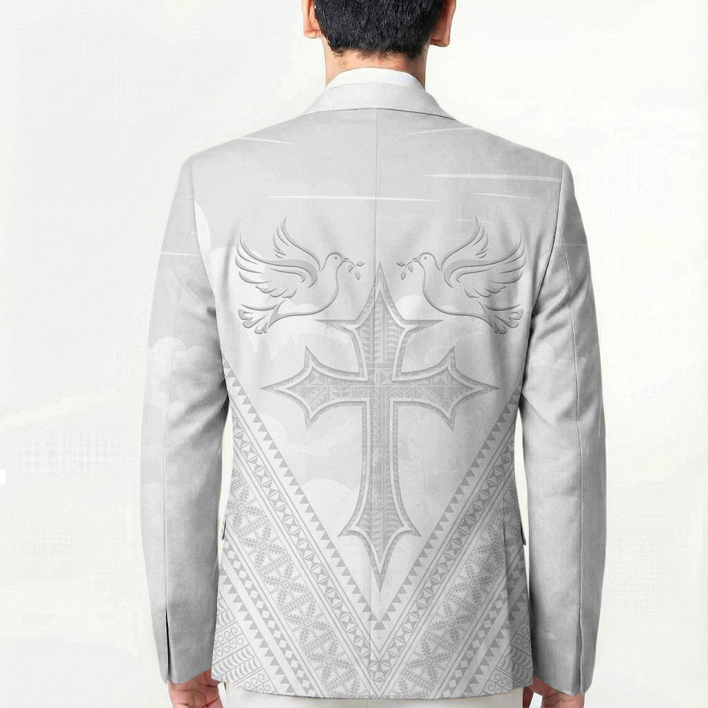 Peniamina Gospel Day Niue Blazer Cross Dove Hiapo Pattern White LT14 - Polynesian Pride