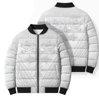 Peniamina Gospel Day Niue Bomber Puffer Jacket Cross Dove Hiapo Pattern White LT14 - Polynesian Pride