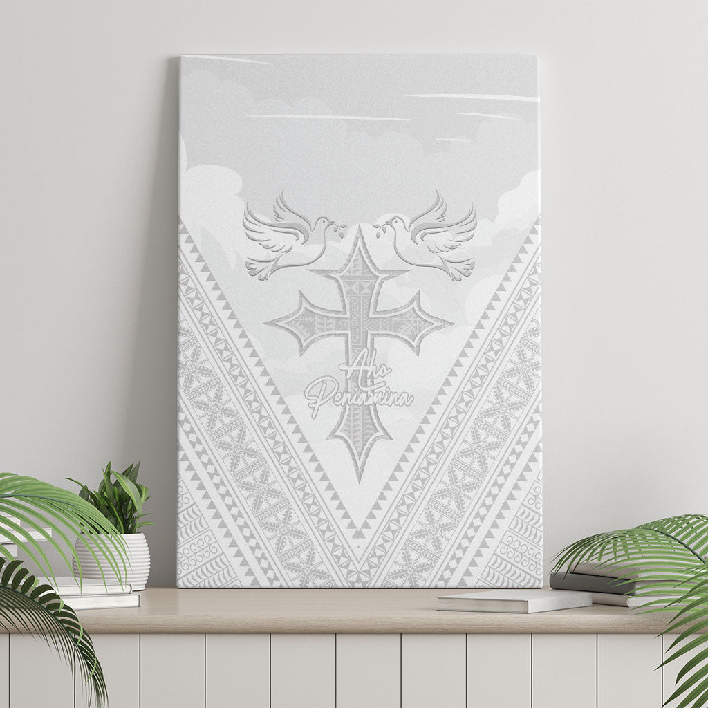 Peniamina Gospel Day Niue Canvas Wall Art Cross Dove Hiapo Pattern White LT14 - Polynesian Pride