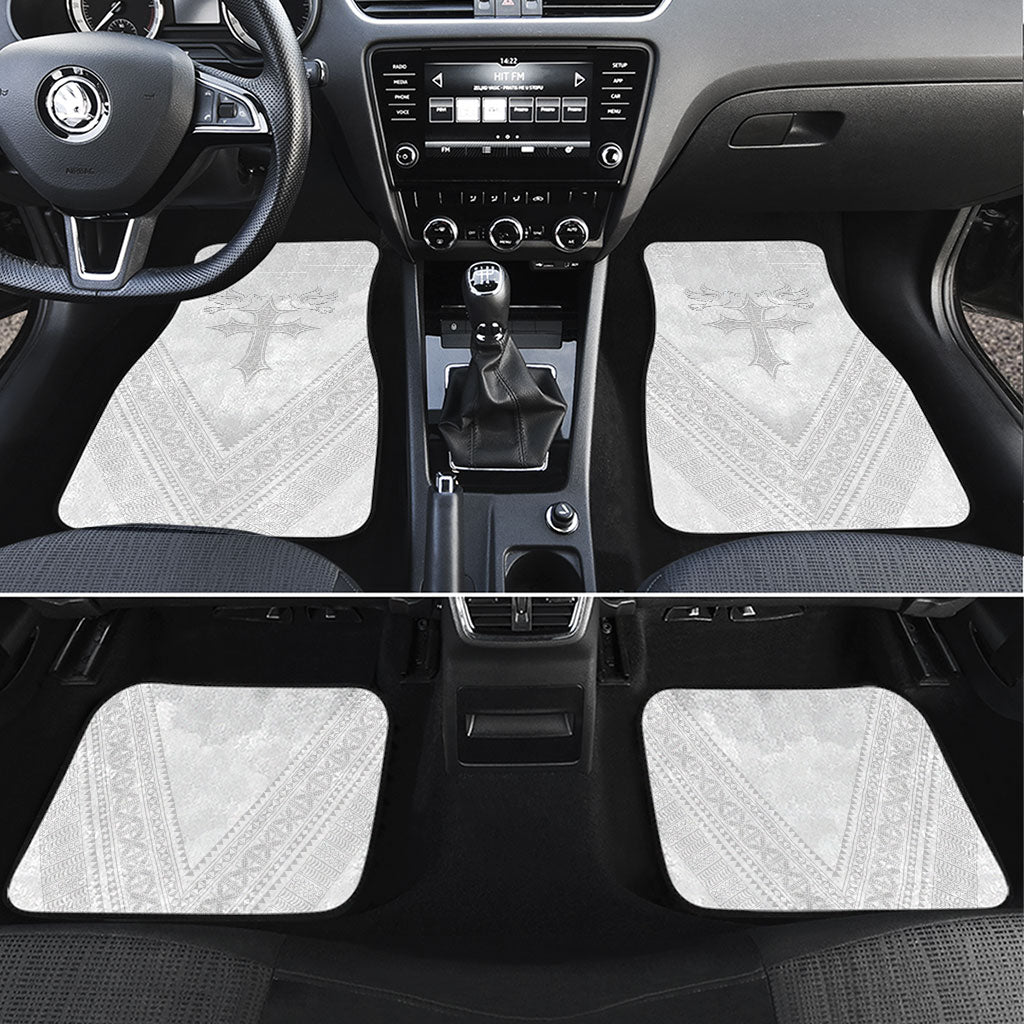 Peniamina Gospel Day Niue Car Mats Cross Dove Hiapo Pattern White LT14 Set 4pcs White - Polynesian Pride