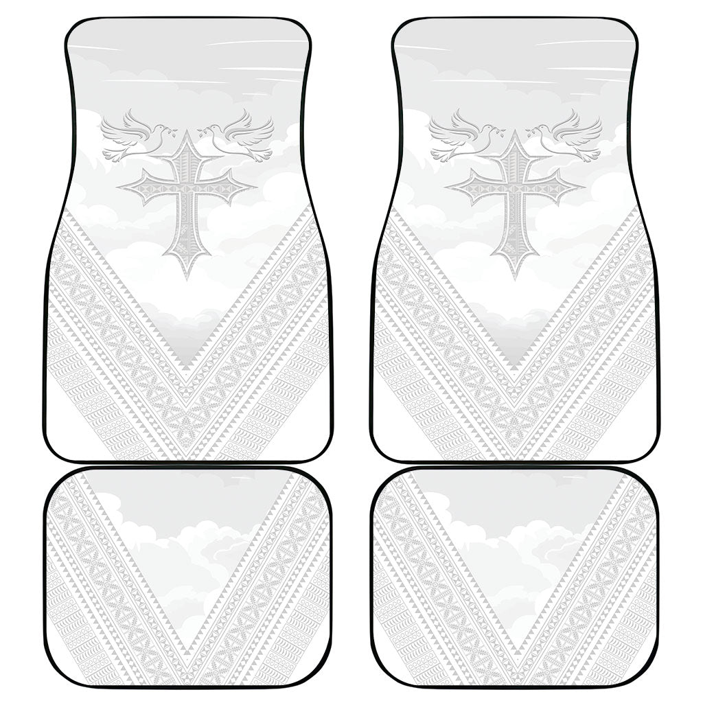 Peniamina Gospel Day Niue Car Mats Cross Dove Hiapo Pattern White LT14 - Polynesian Pride