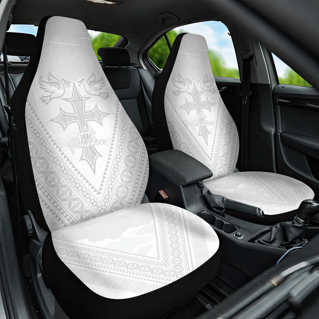Peniamina Gospel Day Niue Car Seat Cover Cross Dove Hiapo Pattern White LT14 One Size White - Polynesian Pride