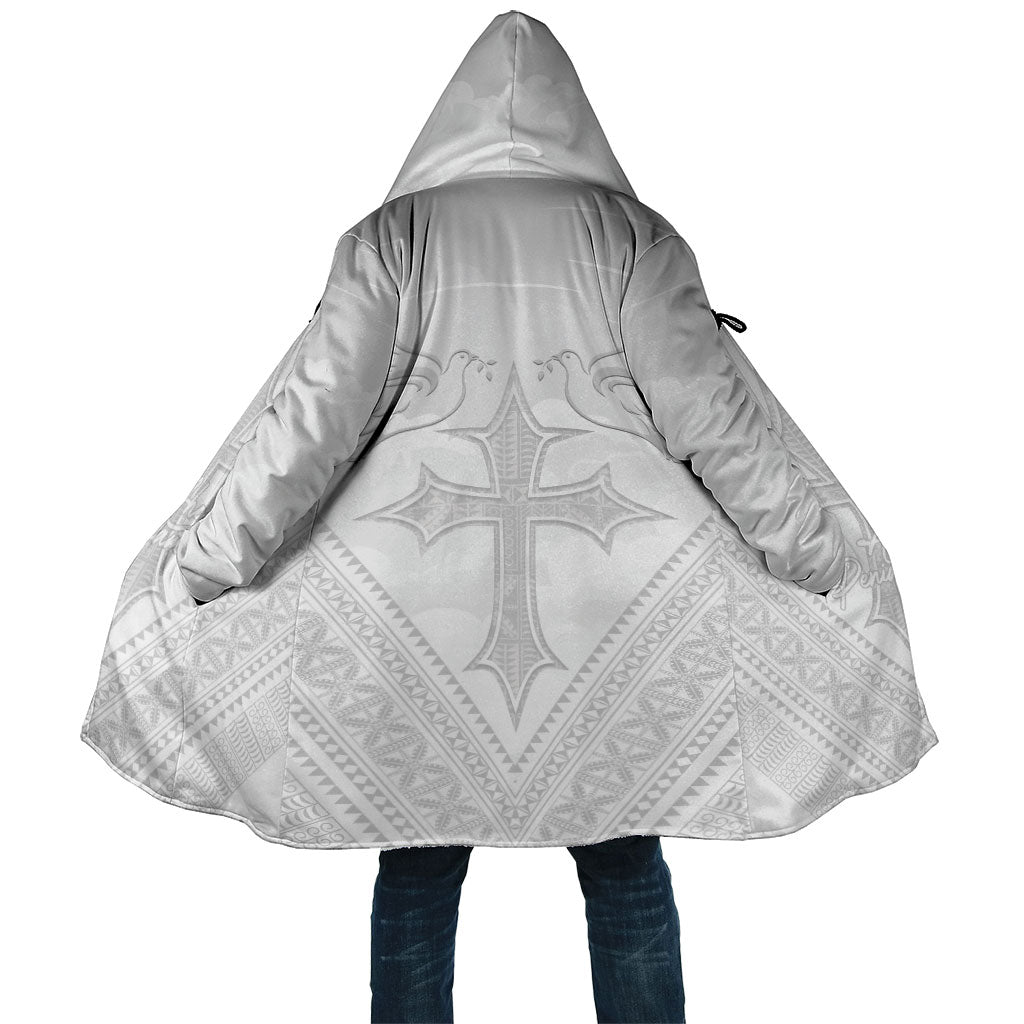 Peniamina Gospel Day Niue Cloak Cross Dove Hiapo Pattern White LT14 Unisex White - Polynesian Pride