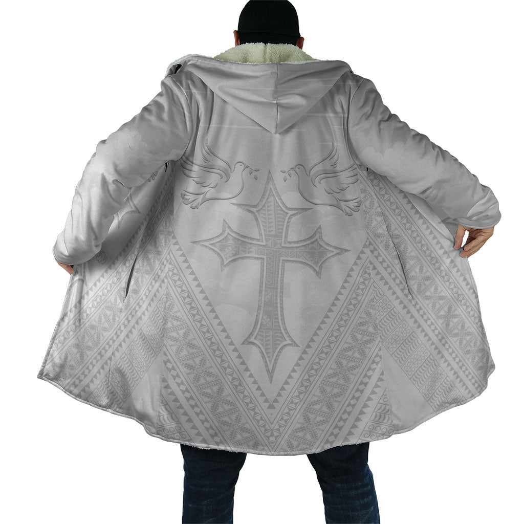 Peniamina Gospel Day Niue Cloak Cross Dove Hiapo Pattern White LT14 - Polynesian Pride