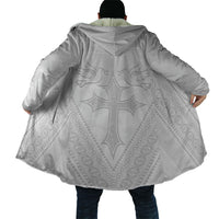 Peniamina Gospel Day Niue Cloak Cross Dove Hiapo Pattern White LT14 - Polynesian Pride