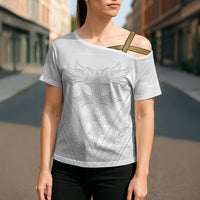 Peniamina Gospel Day Niue Cross Shoulder Shirt Cross Dove Hiapo Pattern White LT14 - Polynesian Pride