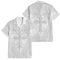 Peniamina Gospel Day Niue Family Matching Puletasi and Hawaiian Shirt Cross Dove Hiapo Pattern White LT14 Dad's Shirt - Short Sleeve White - Polynesian Pride