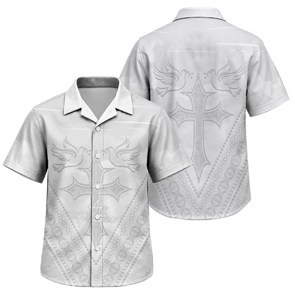 Peniamina Gospel Day Niue Family Matching Puletasi and Hawaiian Shirt Cross Dove Hiapo Pattern White LT14 Son's Shirt White - Polynesian Pride