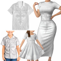 Peniamina Gospel Day Niue Family Matching Short Sleeve Bodycon Dress and Hawaiian Shirt Cross Dove Hiapo Pattern White LT14 - Polynesian Pride
