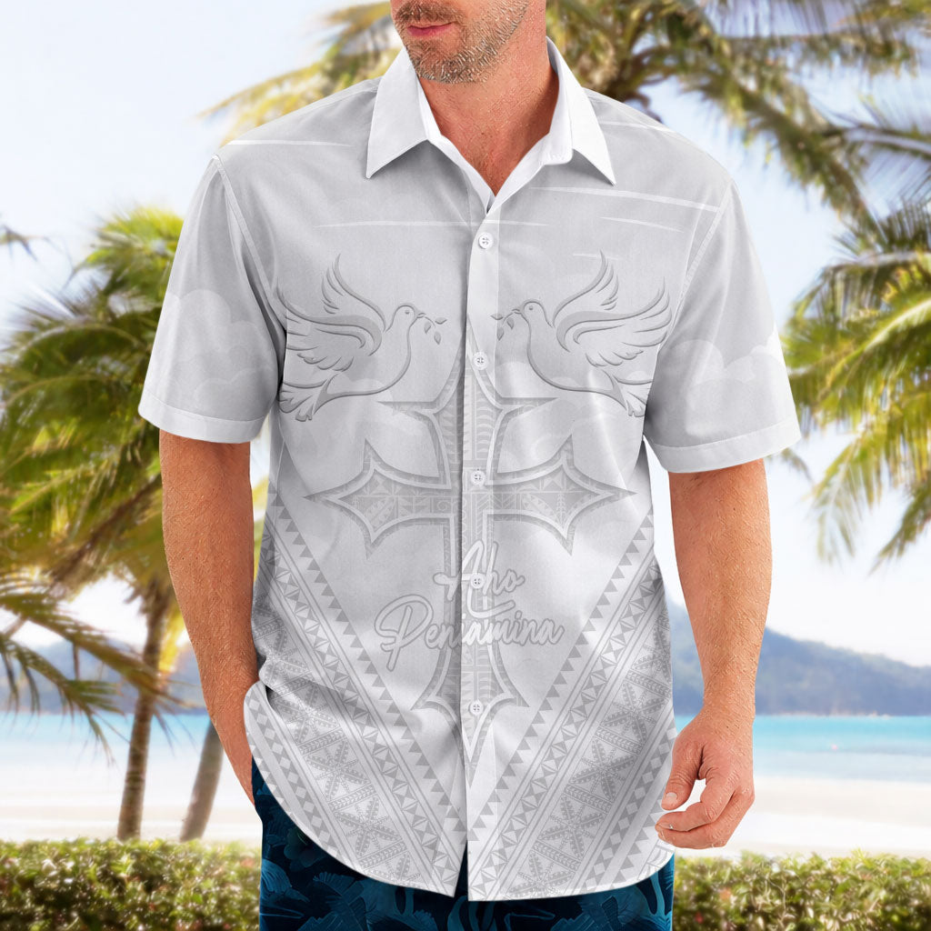 Peniamina Gospel Day Niue Hawaiian Shirt Cross Dove Hiapo Pattern White LT14 - Polynesian Pride