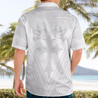 Peniamina Gospel Day Niue Hawaiian Shirt Cross Dove Hiapo Pattern White LT14 - Polynesian Pride