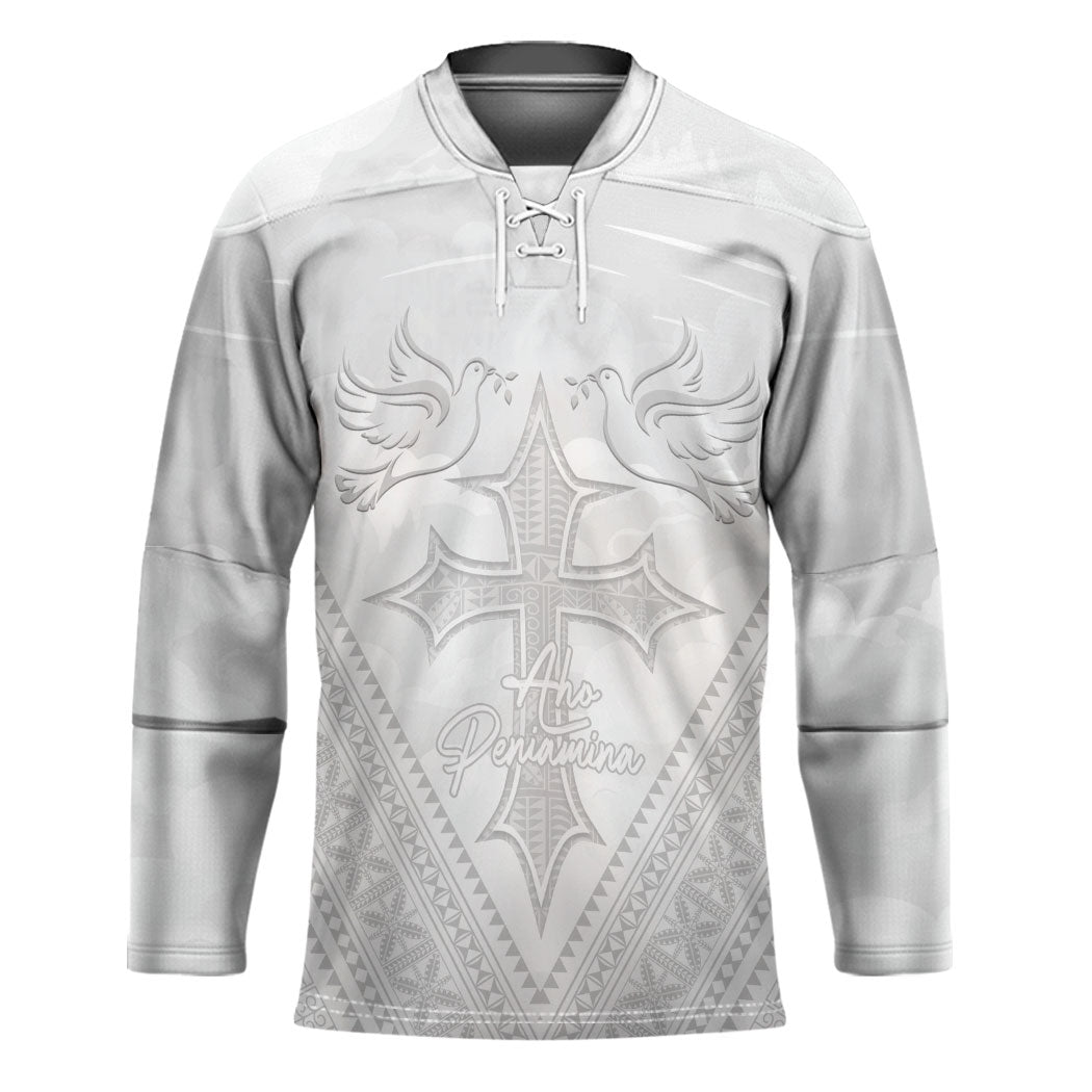Peniamina Gospel Day Niue Hockey Jersey Cross Dove Hiapo Pattern White LT14 Unisex White - Polynesian Pride
