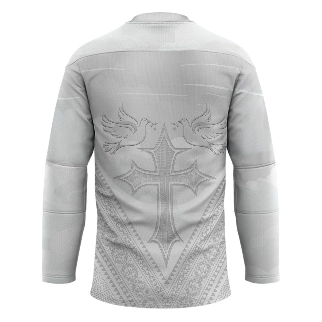 Peniamina Gospel Day Niue Hockey Jersey Cross Dove Hiapo Pattern White LT14 - Polynesian Pride