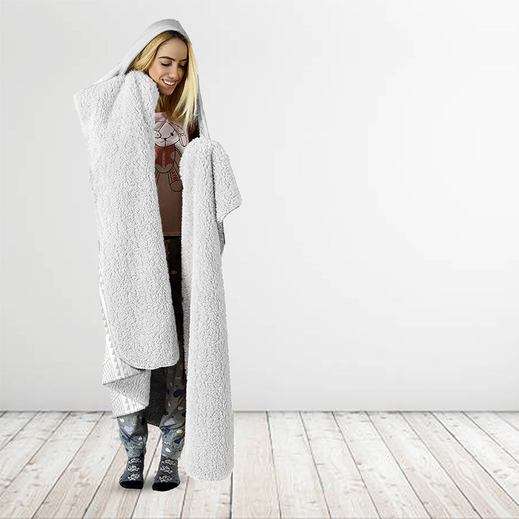 Peniamina Gospel Day Niue Hooded Blanket Cross Dove Hiapo Pattern White LT14 - Polynesian Pride