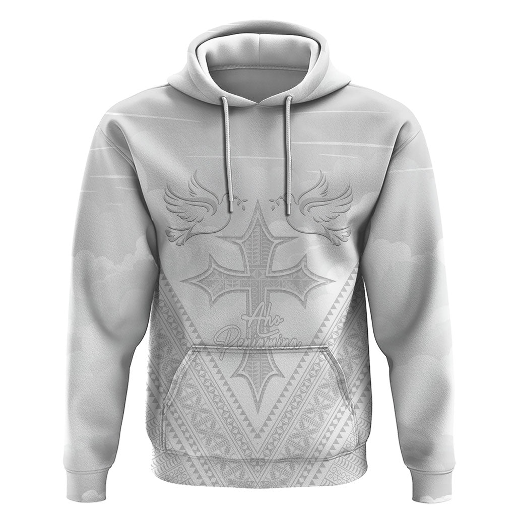 Peniamina Gospel Day Niue Hoodie Cross Dove Hiapo Pattern White LT14 Pullover Hoodie White - Polynesian Pride