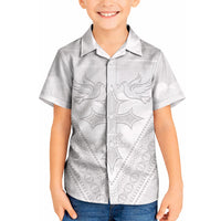 Peniamina Gospel Day Niue Kid Hawaiian Shirt Cross Dove Hiapo Pattern White LT14 Kid White - Polynesian Pride