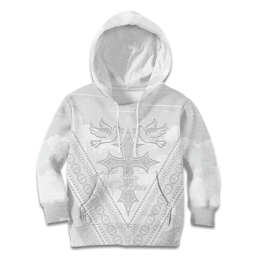 Peniamina Gospel Day Niue Kid Hoodie Cross Dove Hiapo Pattern White LT14 Hoodie White - Polynesian Pride