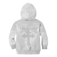 Peniamina Gospel Day Niue Kid Hoodie Cross Dove Hiapo Pattern White LT14 - Polynesian Pride