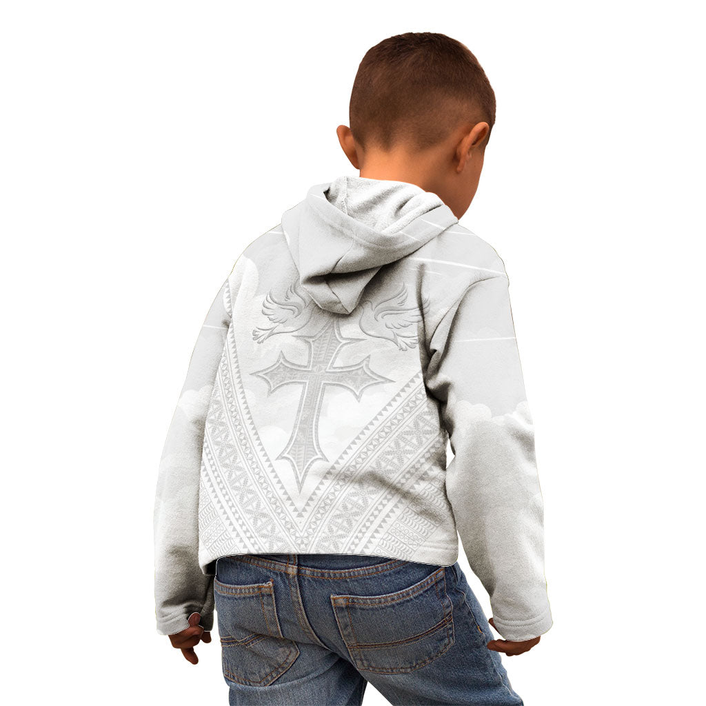 Peniamina Gospel Day Niue Kid Hoodie Cross Dove Hiapo Pattern White LT14 - Polynesian Pride