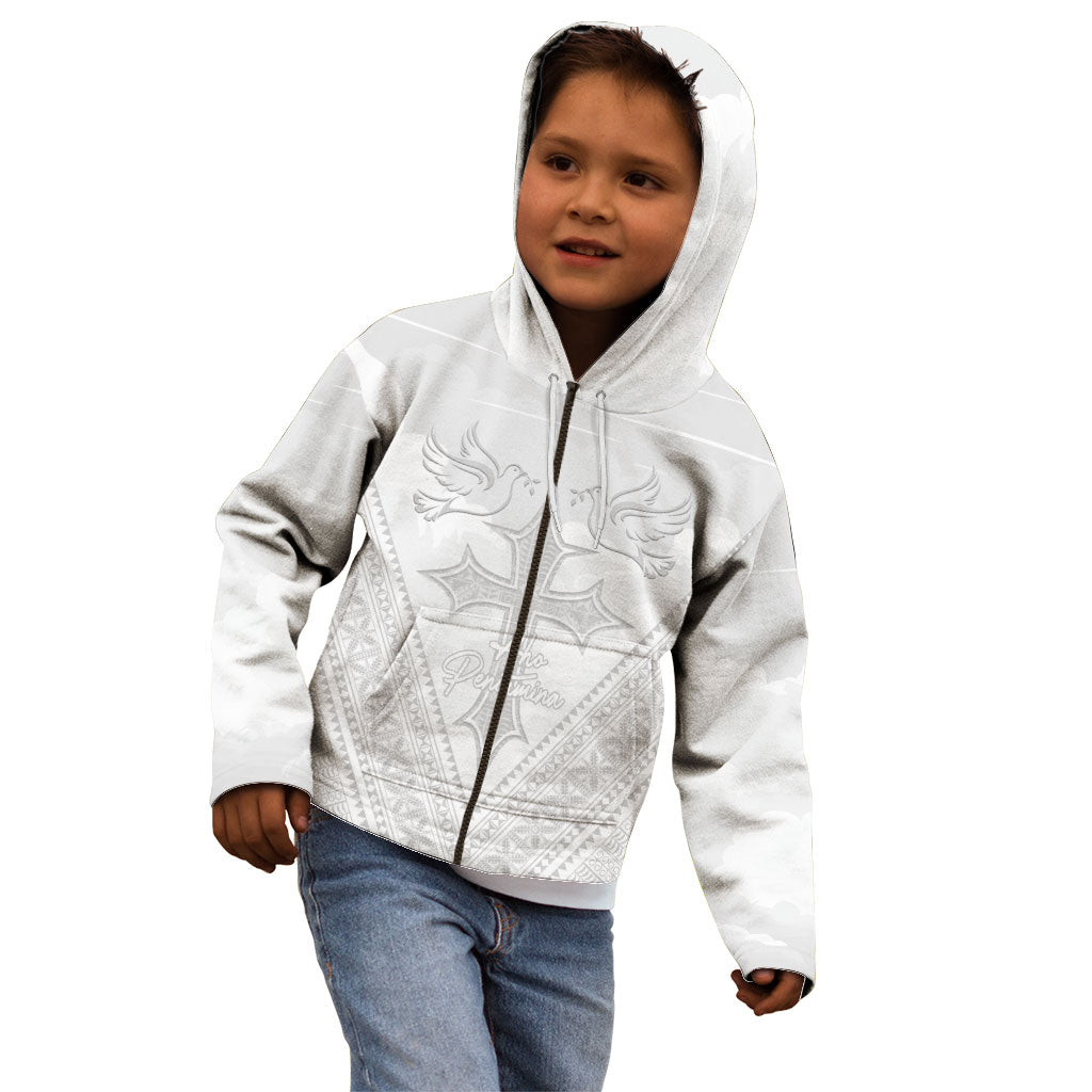 Peniamina Gospel Day Niue Kid Hoodie Cross Dove Hiapo Pattern White LT14 - Polynesian Pride