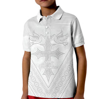 Peniamina Gospel Day Niue Kid Polo Shirt Cross Dove Hiapo Pattern White LT14 Kid White - Polynesian Pride