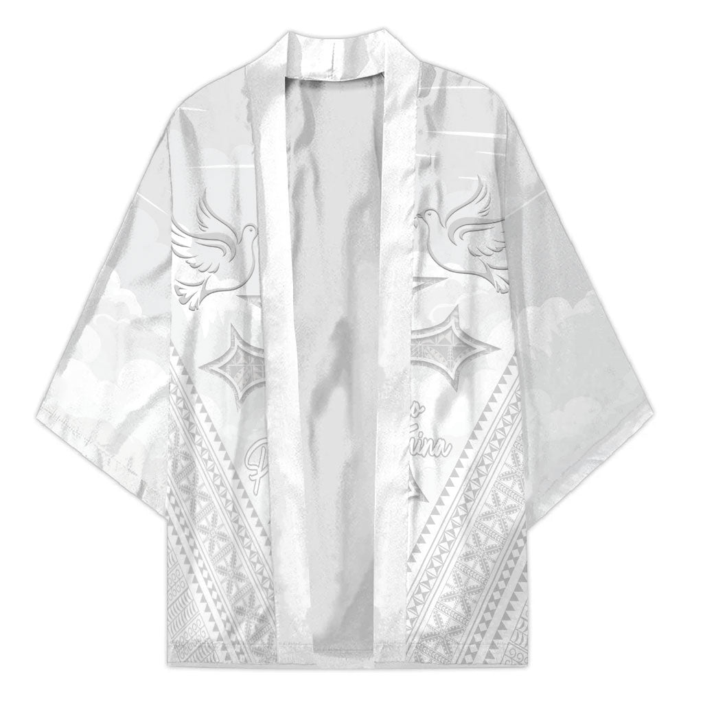 Peniamina Gospel Day Niue Kimono Cross Dove Hiapo Pattern White