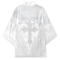 Peniamina Gospel Day Niue Kimono Cross Dove Hiapo Pattern White