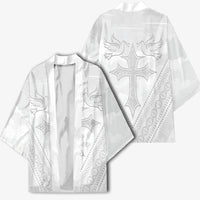 Peniamina Gospel Day Niue Kimono Cross Dove Hiapo Pattern White