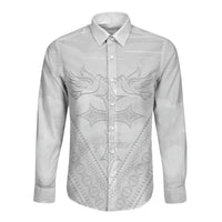 Peniamina Gospel Day Niue Long Sleeve Button Shirt Cross Dove Hiapo Pattern White LT14 Unisex White - Polynesian Pride