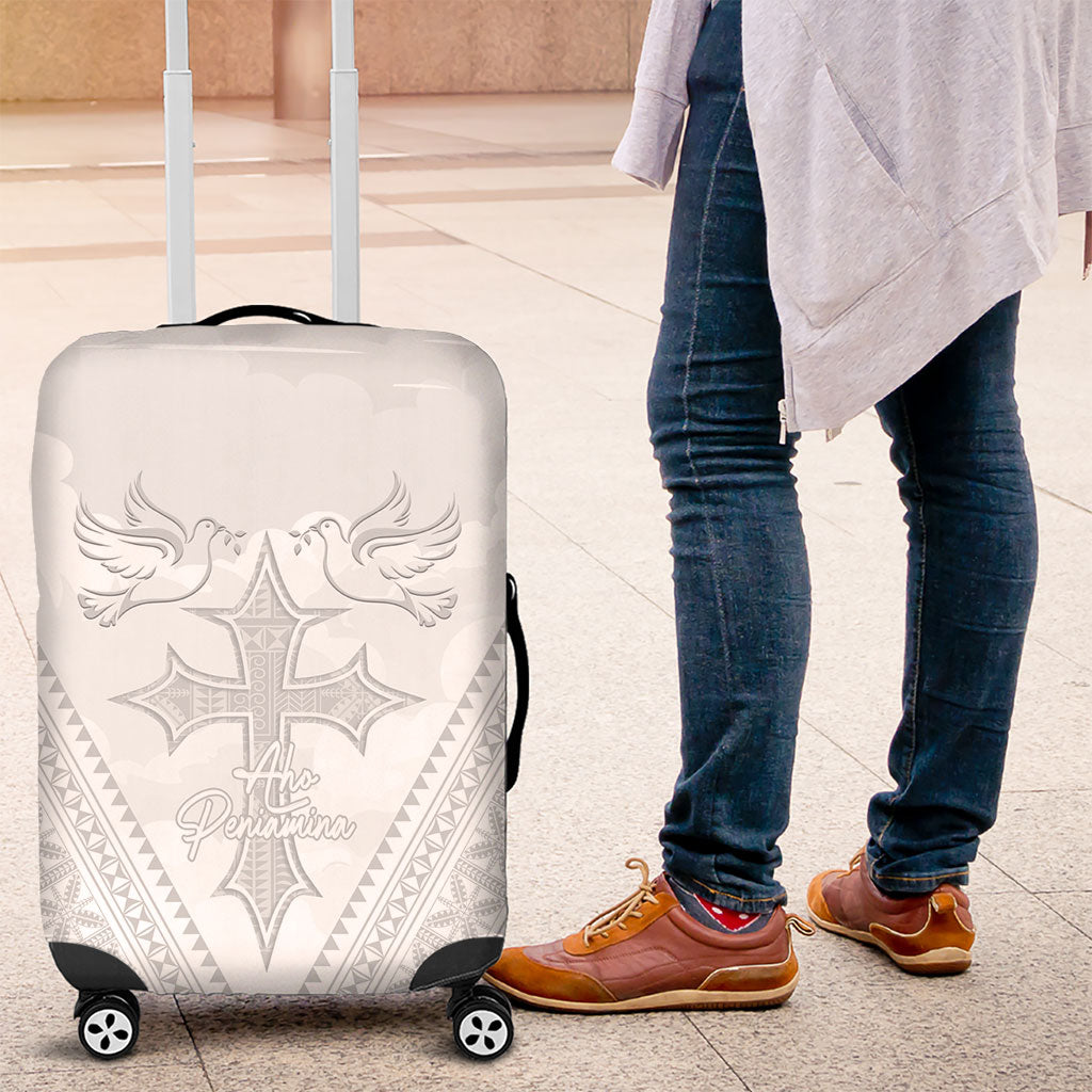 Peniamina Gospel Day Niue Luggage Cover Cross Dove Hiapo Pattern White LT14 White - Polynesian Pride