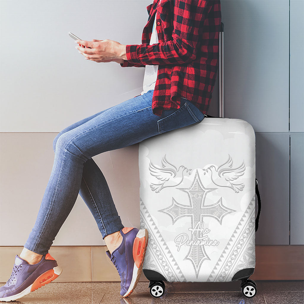 Peniamina Gospel Day Niue Luggage Cover Cross Dove Hiapo Pattern White LT14 - Polynesian Pride